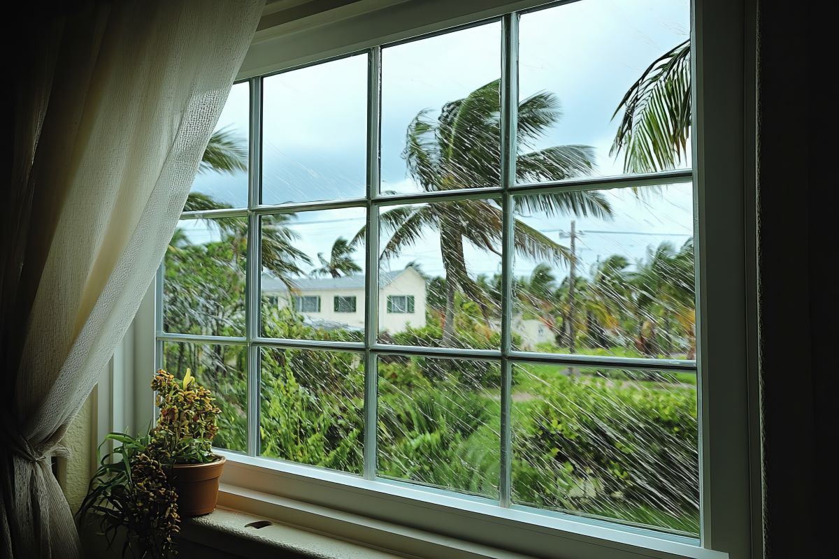 Installer placing hurricane-rated impact windows on a home in Crimson Isles Florida